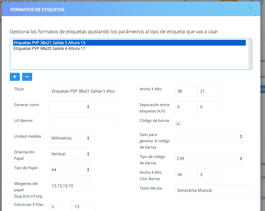 Configurar formatos de etiquetas