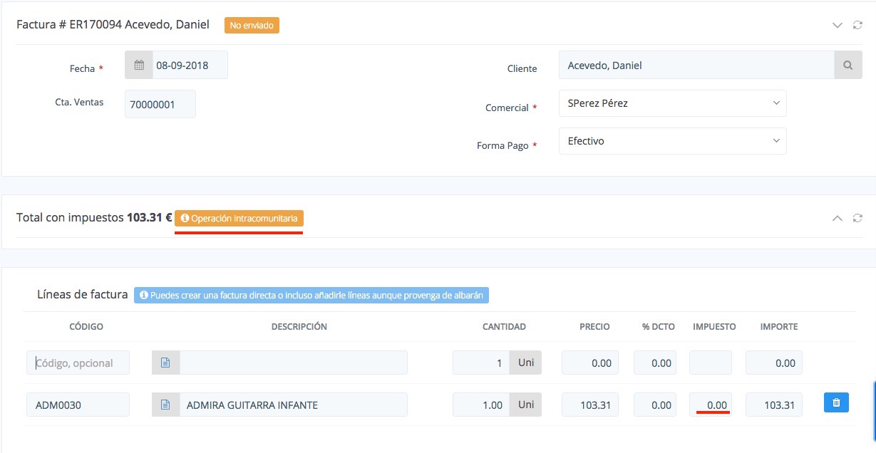 Facturas intracomunitarias con eactivo